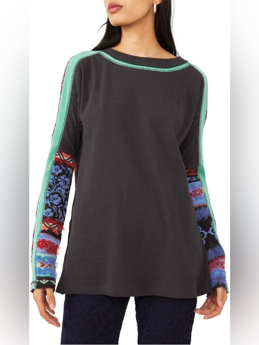 Free People On My Way Cuff Long-sleeve Thermal Top Relaxed Fit Size Small